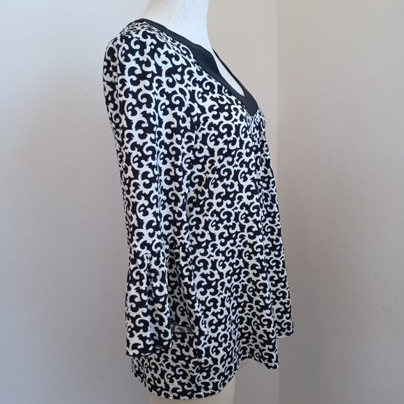 INC International Concepts Tunic Top Black White Ruffle Sleeve Womens Medium - Picture 9 of 13
